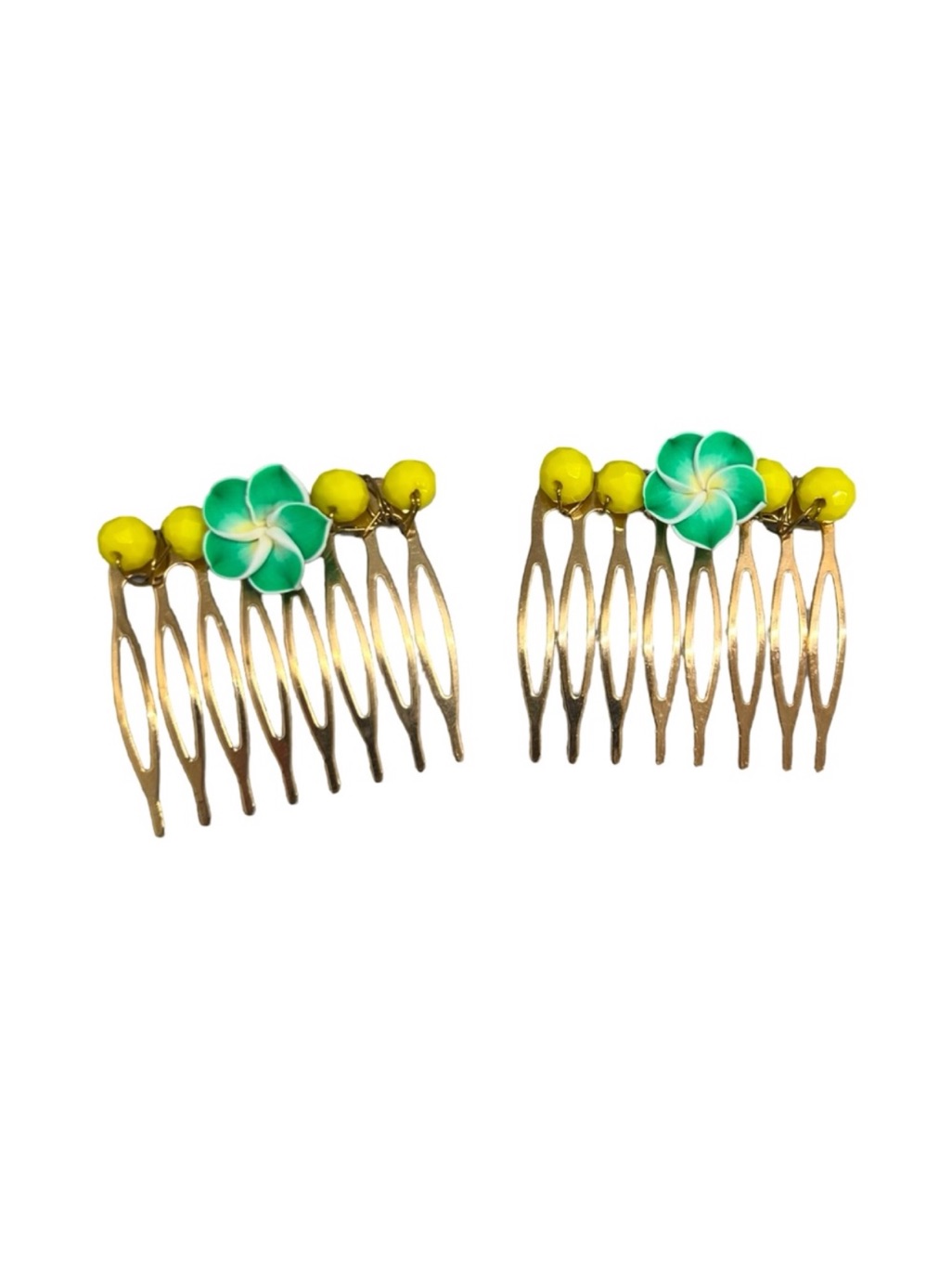 Floral Hair Comb With Yellow And Green Accents 2 Pc Set 2.0”Final Price Drop